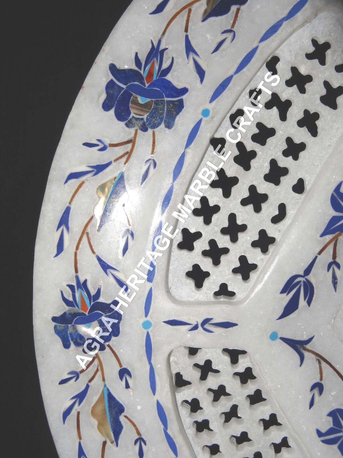 飾り皿3点セット】インド工芸品 大理石象嵌細工 飾皿 大理石 花柄