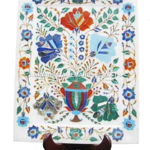 White Marble Tray Collectible Inlay Multi Floral Stunning Design Kitchen Decor Gift