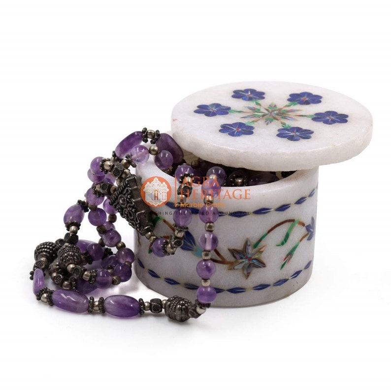 Marble Lapis Lazuli Marquetry Decorative Ring Storage Box Decor Gift