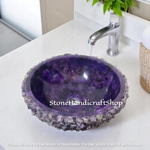 Purple Amethyst Stone Sink – Handmade Crystal Wash Basin for Vanity & Kitchen or Home Spa Decor