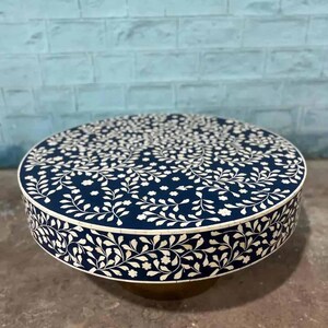 Round Shape Bone Inlay Coffee Table Top Handmade Countertop Exquisite Desk Luxury Furniture Living Room Decor