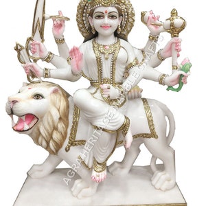 Handmade Marble Durga Maa Idol: 30&quot; Navratri Pooja Gift