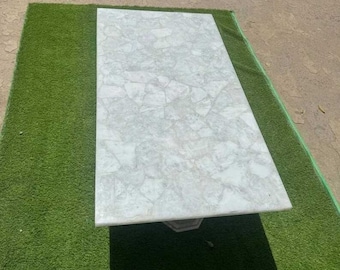 Handmade White Quartz Rectangle Table: Farmhouse Kitchen Slab