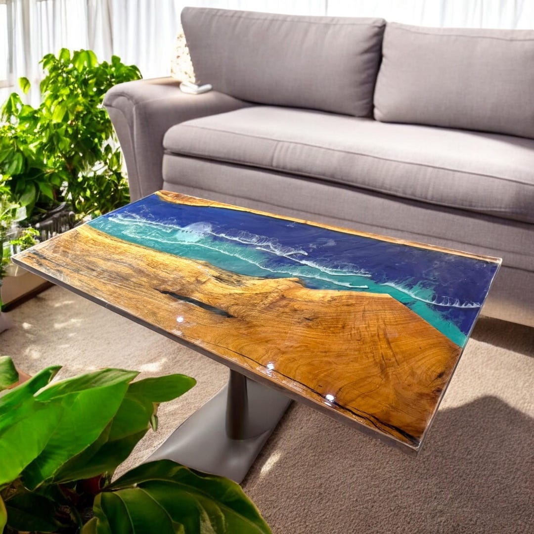 Ocean Wave Epoxy River Dining Table Sofa Centerpiece Acacia Wood Luxury ...