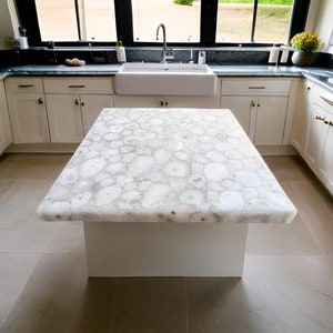 White Agate Coffee Table Square Agate Table Top, Hallway Dine Table, Agate Office Table, Random Art Décor Handmade Furniture