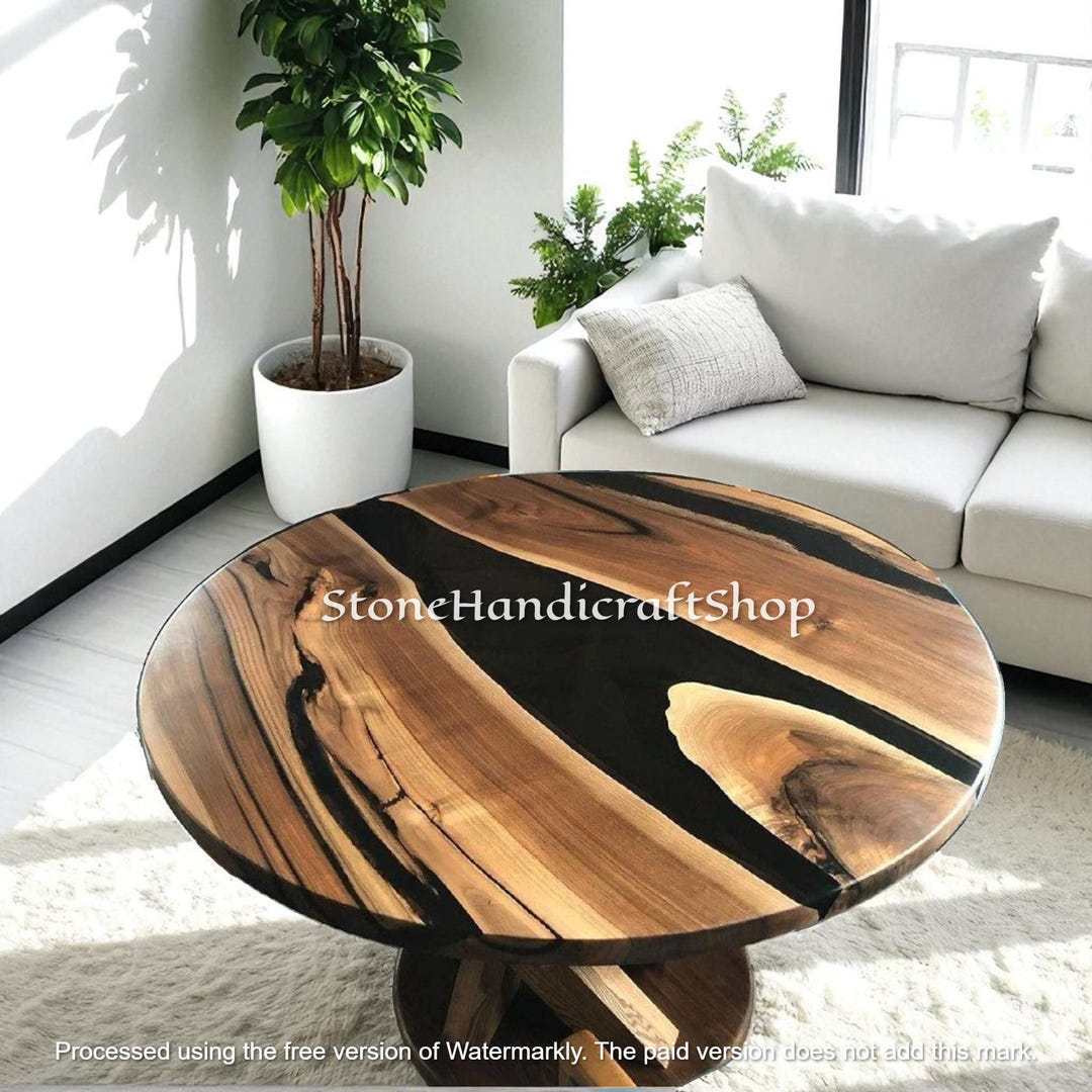 Handmade Epoxy Resin Wood Coffee Table: Modern Round Living Room Decor ...