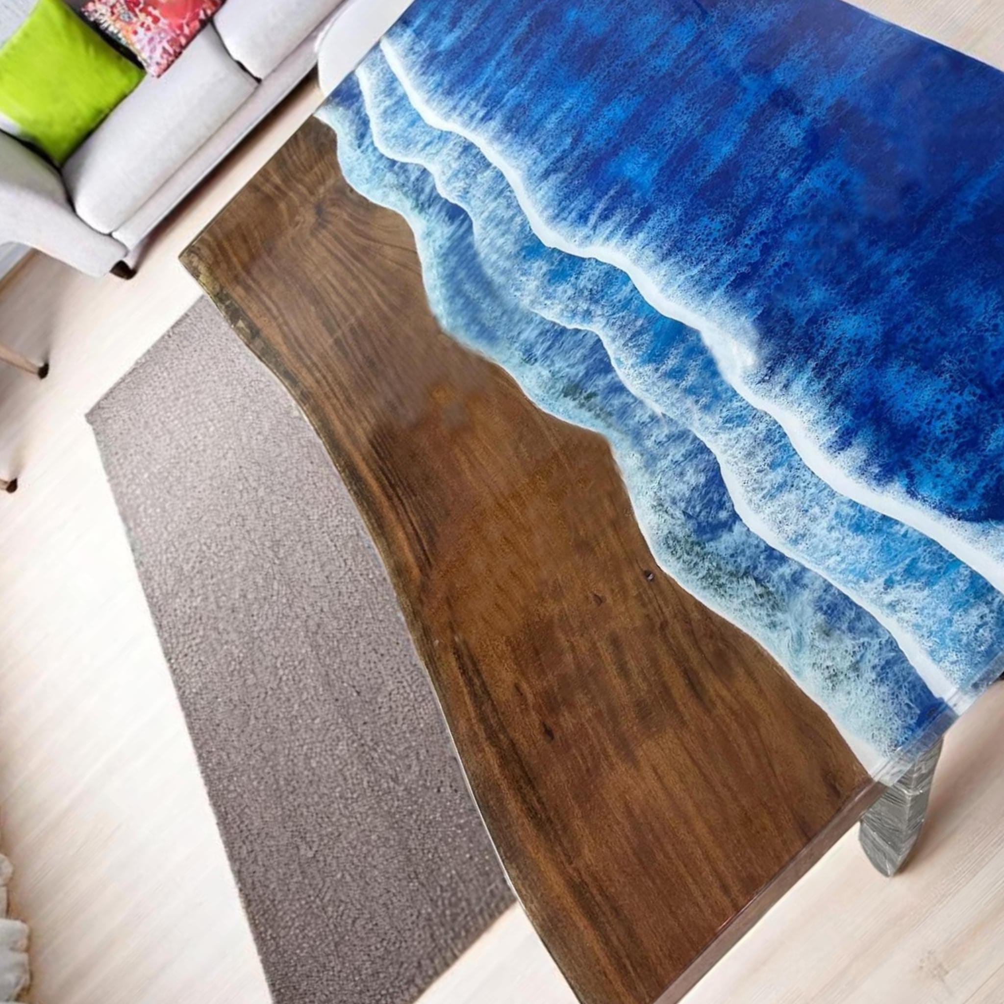 Custom Ocean Epoxy River Dining Table: Live Edge Wood Slab Art - Etsy