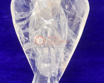 4" Real Crystal Quartz Stone Angle Sculpture Inlay Patio Decor Good Wishes Gift Art