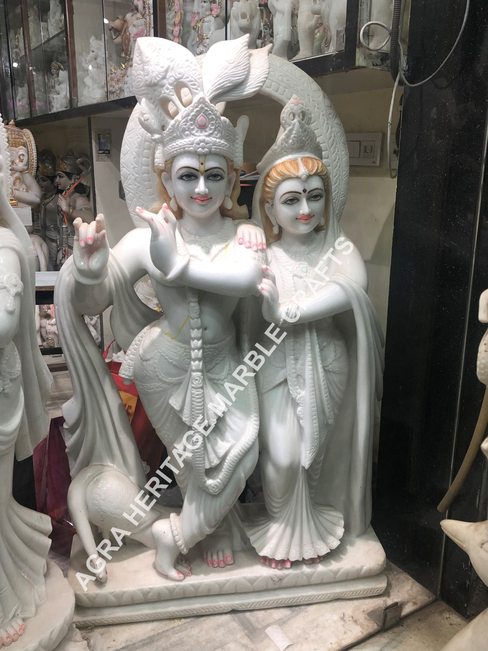 White Marble Radha Krishna Idol Handmade Statue Religious Etsy
