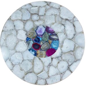 Natural White Agate Table Top, Agate Round End Side Table, Patio Hallway Table, Home & Living, Agate Furniture, Hallway Decors