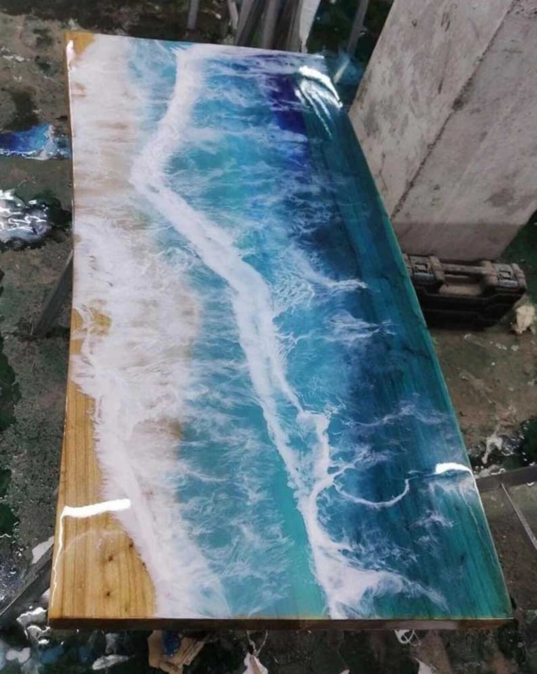 Ocean Wave Epoxy Resin Table Handmade Centerpiece Luxury Dining Area ...