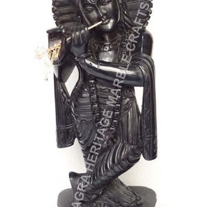 Black Italian Best Quality Marble Krishna Statue Handmade Religious Gift Home Temple Decorative