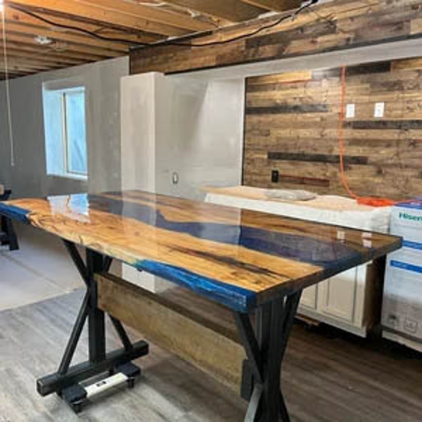 Acacia Wooden Blue Epoxy Table-Dining-Living-Kitchen-Office-Coffee-Design Resin Table- Epoxid-Tisch aus schwarzem Walnussholz