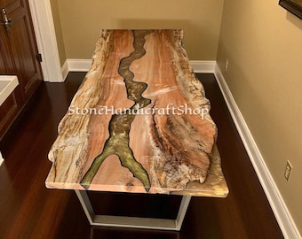 Eettafel met Live Edge walnoot epoxyhars: handgemaakte acacia riviertafel