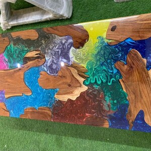 Rustic epoxy dining room furniture with natural finish