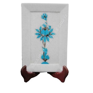 White Marble Serving Tray Marquetry Inlay Floral Art Kitchen Decorative Occasional Gift