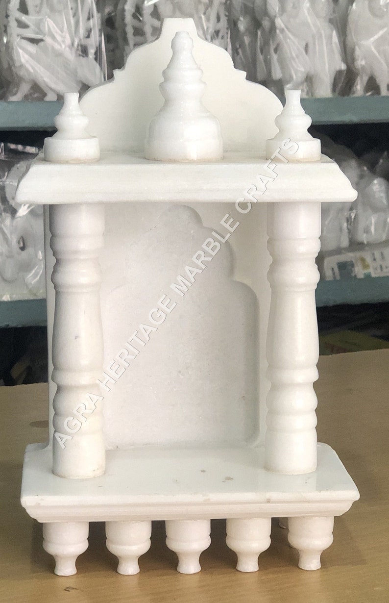 Marble Mini Pooja Temple Handmade Design Mandir for Home Religious Temple Gift Decor 10x6 Inch