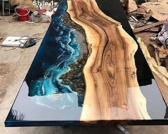 Epoxy tafel, eetkamer, bank, middelste tafelblad Live Edge Walnut Table, Custom Order, Epoxy Resin River Table, Natuurlijk hout ALLEEN TAFEL