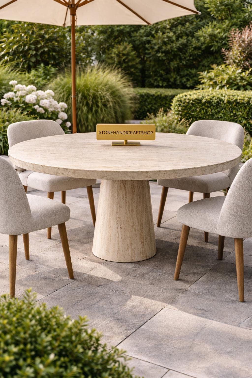 Handcrafted Travertine Stone Table | Round Dining Table With Solid ...