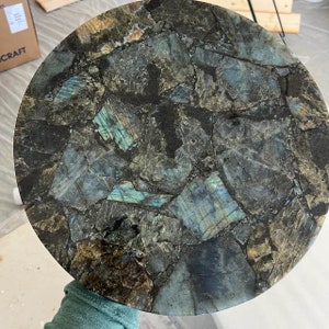 Handmade Labradorite Gemstone Round Table Top: Crystal Coffee Table Centerpiece