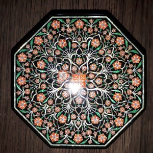 Schwarze Marmor Schmuck Deckeldose Karneol Marquetry Floral Feines Design Handarbeit Dekoratives Geschenk Ihre Hochzeit