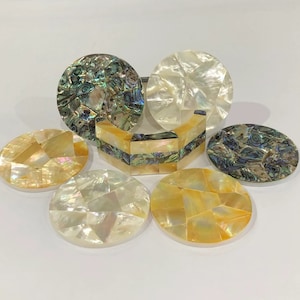Marble Coaster Set with Mother of Pearl Inlay Multi Semiprecious Gemstone Gift Decors