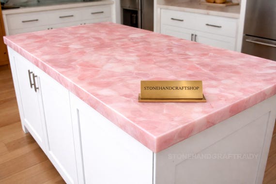 Pink Rose Quartz Stone Table – Handmade Luxury Marble Coffee Table, Natural Gemstone Furniture