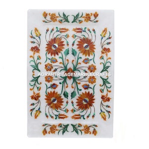 Marble Serving Tray Hakik Malachite Inlay Floral Marquetry Design Christmas Gift Decor