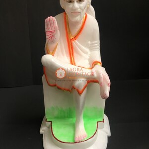 10.5&quot; Marble White Lord Sai Baba Religious Sculpture Collectible Good Wishes Gift For Her