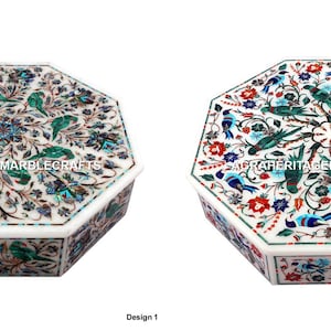 Decorative Marble Jewelry Storage Box Inlay Stunning Multi Floral Malachite Parrot Design Christmas Gift