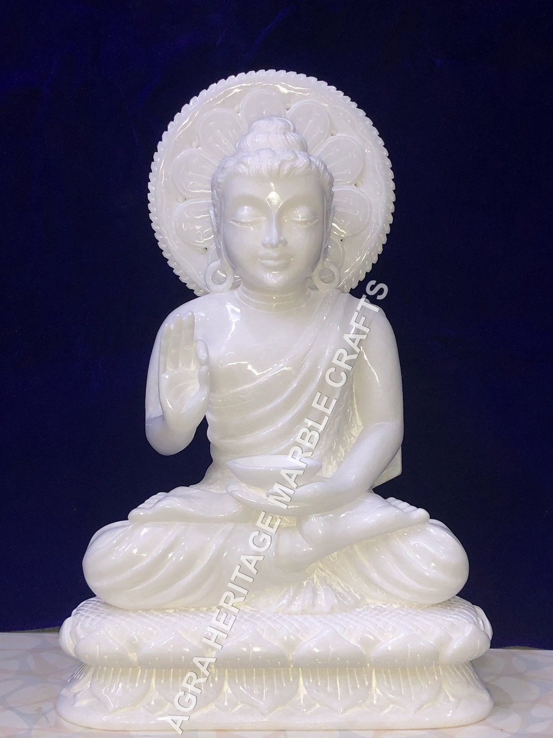White Marble Buddha Statue 16 Handmade Sitting Sculpture Sign of Calm