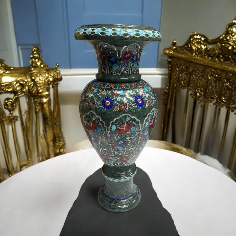Buy 21 Inch Marble Flower Vase Pot Semi Precious Gemstone Inlay Floral
