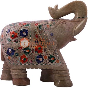 12&quot; Marble Elephant Handmade Natural Soap Lapis Carnelian Stone Best Designer New Year Gift deco