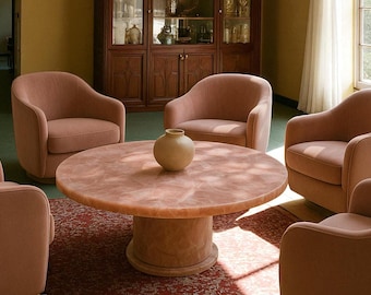 Pink Rose Quartz Stone Coffee Table : Luxury Healing Crystal Centerpiece