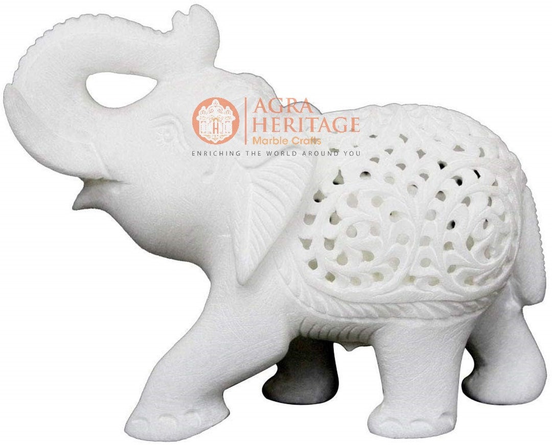 手作りの白い大理石の象の像、室内装飾、4インチ - Etsy 日本
