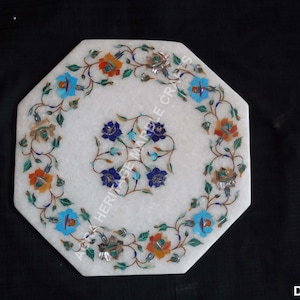 White Marble Wall Decorative Tiles Plate Multi Inlay Floral Stunning Marquetry Fine Design Home Decor