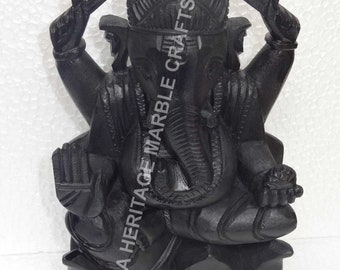 Black Marble Ganpati Ganesh Murti Statue 10&quot; Handmade Idol Sidhi Vinayak Sculpture Decorative Gift