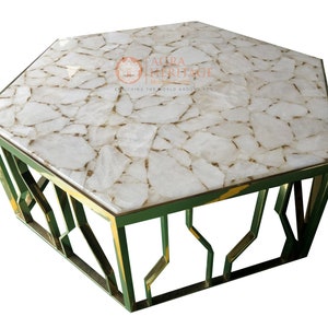 Agate Table Top,White Agate Table, Natural Agate Table, Agate Center Table, Agate Stone Countertop,Agate Hexagon Side Table,Modern furniture