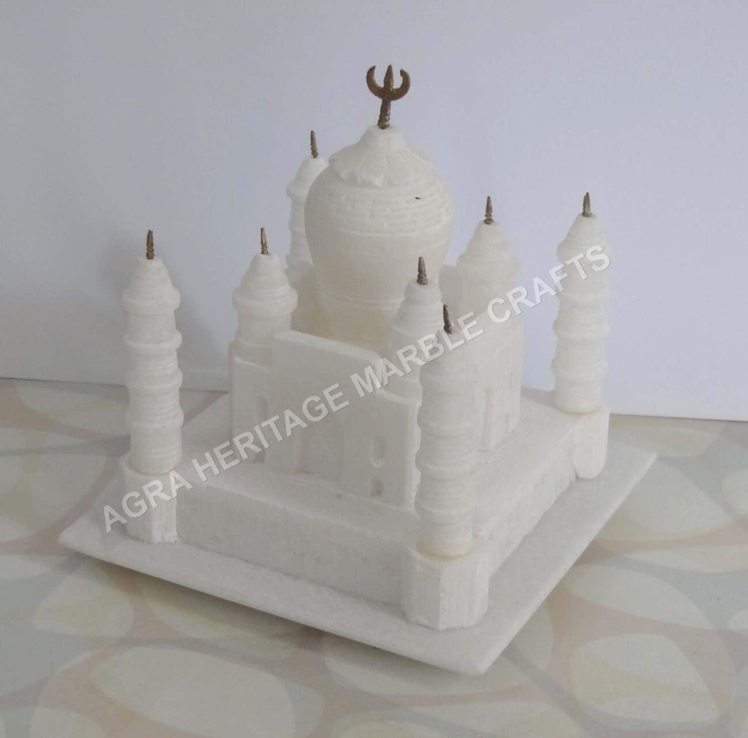 ホワイトマーブルタージマハルミニチュア：手作りインド装飾、4インチ