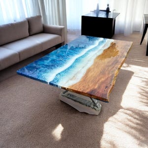 Ocean Wave Epoxy Resin Table: Live Edge River Dining Table