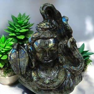 Shiva Head Labradorite Shiva Stone Carved Labradorite Crystal Shiva Hindu God Shiv Healing Crystal Spiritual Gift