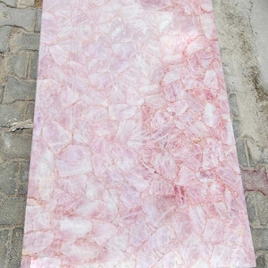 Elegant Rose Quartz Gemstone Kitchen Slab Countertop Dining Table Healing Crystal Modern Art Furniture Centerpiece Cafeteria Home Decorative
