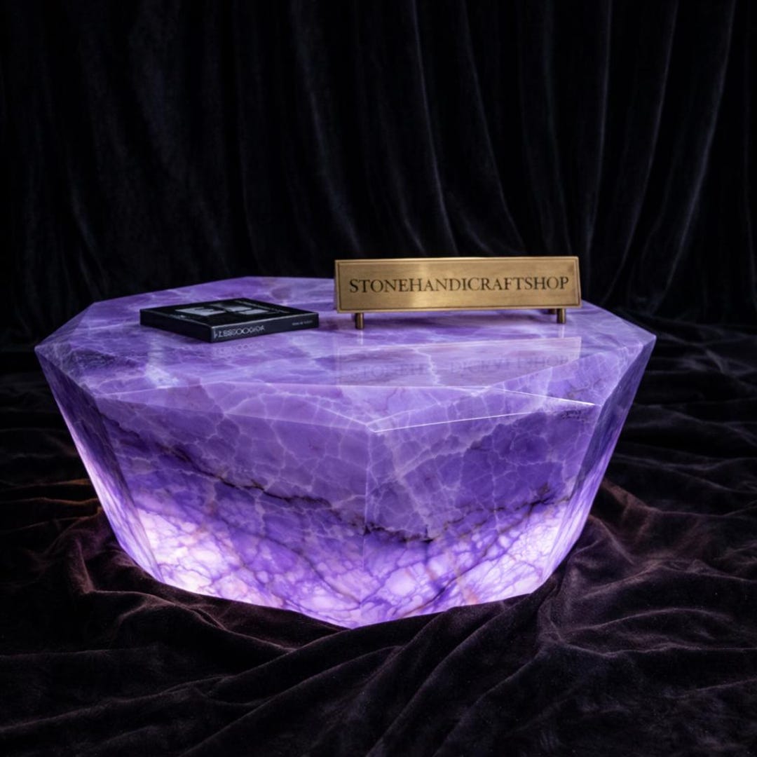 Soft Backlit Purple Onyx Coffee Table With Soft Backlit Glow | Handmade Natural ...