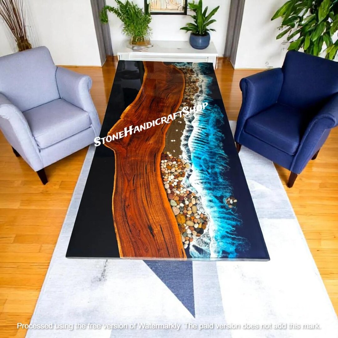 Ocean Wave Epoxy Resin Table Top: Custom River Countertop Furniture - Etsy