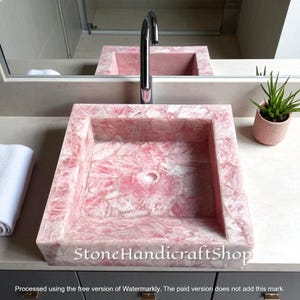 Elegance Rose Quartz Stone Bathroom Wash Basin Kitchen Vanity Top Home Improvement Sink Stylish Bathroom Interior Sink & Housewarming Decor