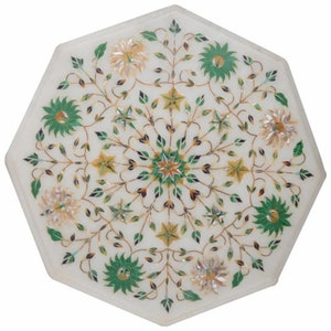 White Marble Coffee Table Top Semi Precious Stone Inlay Pietra Dura Art Mosaic Handcrafted Work Unique Royal Home Gifts