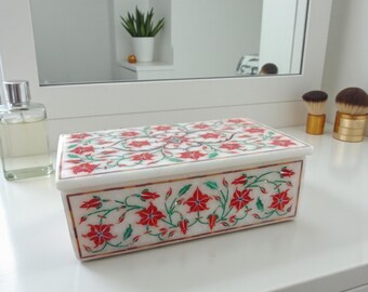 八角形の大理石製ジュエリーボックス 花柄半貴石インレイ クリスマス