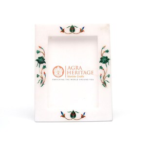 Marmo bianco Malachite Intarsi Floreale Personalizza Cornice per foto Decorazione domestica