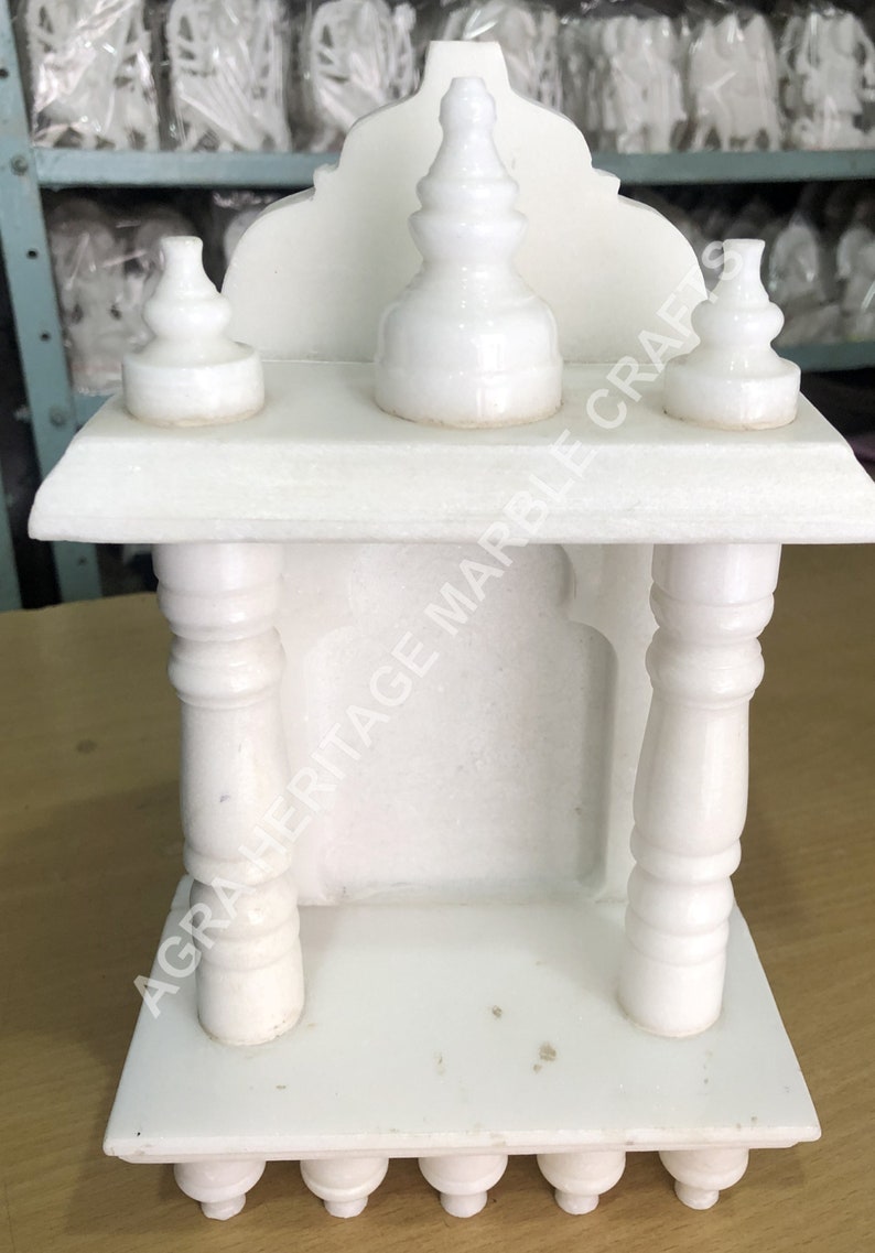 Marble Mini Pooja Temple Handmade Design Mandir for Home Religious Temple Gift Decor 10x6 Inch
