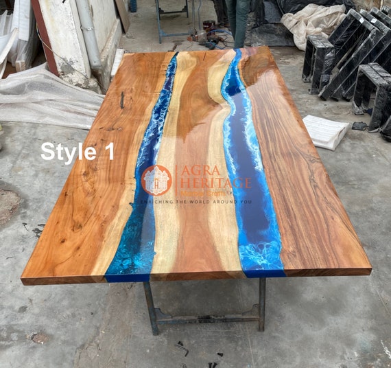 Epoxy Table, dining, sofa, center table top Live Edge Walnut Table ,Custom  Order, Epoxy Resin River Table - Heritage Marble Crafts
